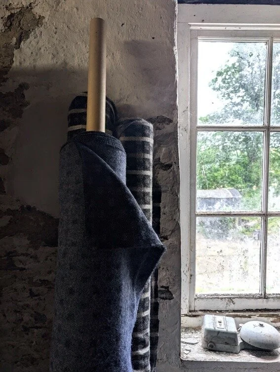 rolls of fabric chosen for the Carpenter and Cloth new jacket design